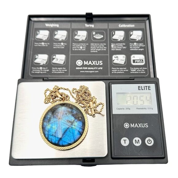 Milor Italy Necklace Solid 14k Yellow Gold Labradorite Pendant 20" Chain 20 Gram - Picture 9 of 9